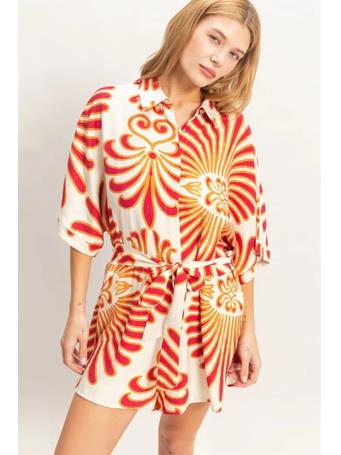 HYFIVE - Button-Down Print Romper RED