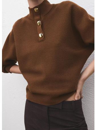 MANGO - Turtleneck Sweater with Jewel Buttons DARK BROWN