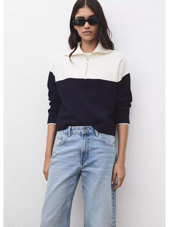 MANGO - Bicolour High Collar Sweater NAVY