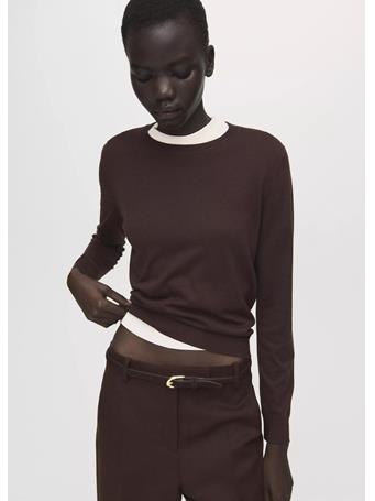 MANGO - Fine-Knit Crew-Neck Sweater DARK BROWN