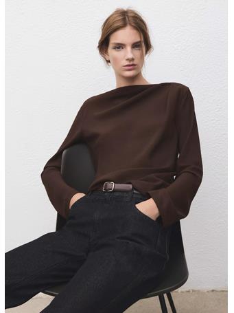 MANGO - Draped Boat-Neck Blouse DARK BROWN