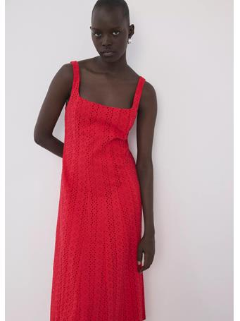 MANGO - Embroidered Lace Flared Dress BRIGHT RED