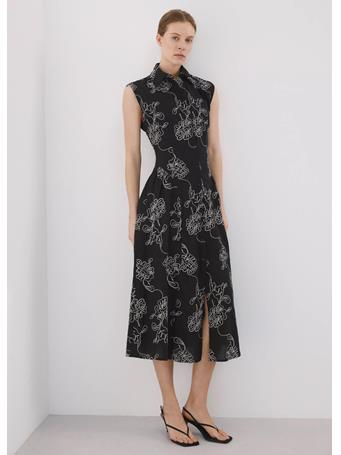 MANGO - Embroidered Floral Shirt Dress BLACK