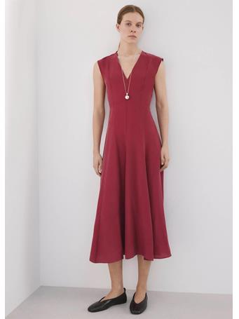 MANGO - Midi Dress with V-Neck MEDIUM BROWN