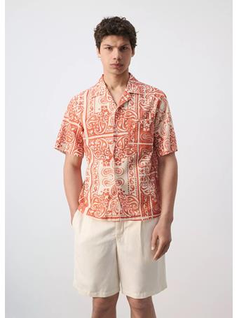 MANGO - Printed Cotton Linen Shirt SALMON