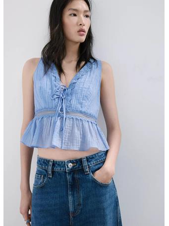 MANGO - Lyocell Top with Contrasting Trim MEDIUM BLUE