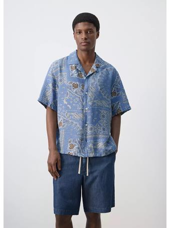 MANGO - Printed Short-sleeved Shirt BLUE
