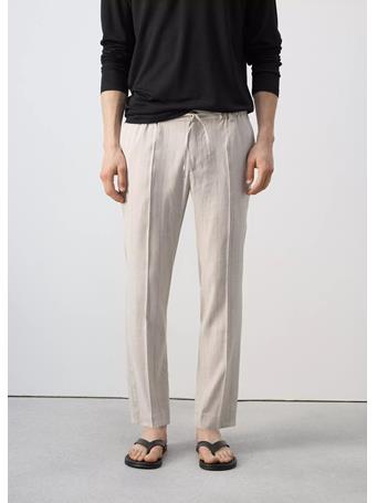 MANGO - Striped Slim-fit Linen Trousers BEIGE