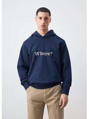 MANGO - Printed 100% Cotton Hooded Sweatshirt BLUE