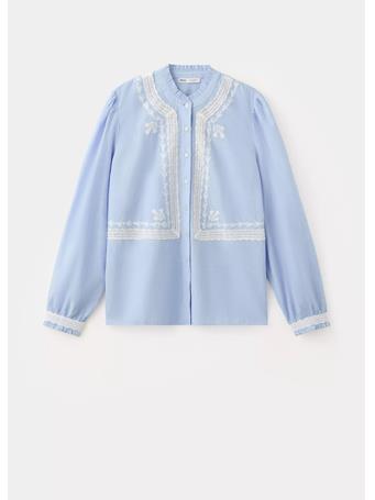 MANGO - Embroidered Blouse with Scalloped Details MEDIUM BLUE