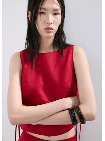 MANGO - Linen Top with Ties BRIGHT RED