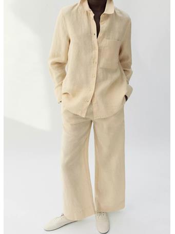 MANGO - Straight Linen-Blend Trousers PALE YELLOW