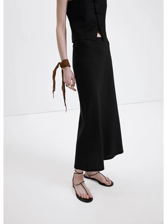 MANGO - Linen-Blend Straight Skirt BLACK