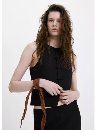MANGO - Linen Toggle Waistcoat BLACK