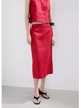 MANGO - Linen Midi Skirt BRIGHT RED