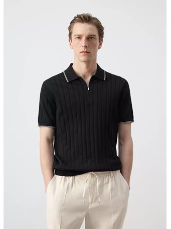 MANGO - Fine-knit Polo Shirt with Zip BLACK