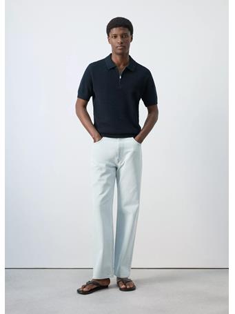 MANGO - Openwork Knitted Polo Shirt with Zip NAVY