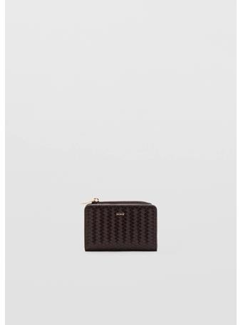 MANGO - Small Braided Wallet DARK BROWN