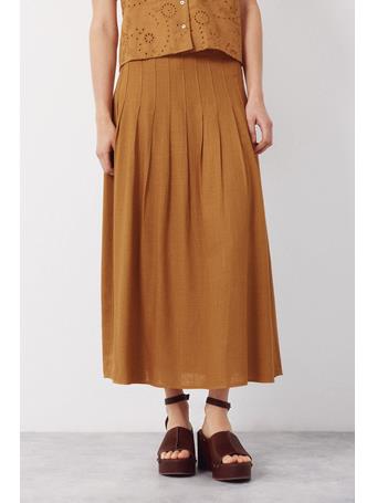 CORTEFIEL - Pleated Midi Skirt GOLD/MUSTARD