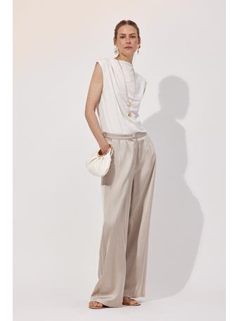 CORTEFIEL - Palazzo Trousers with Pleats BEIGE