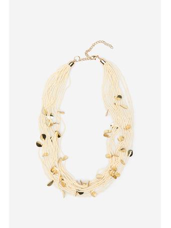 CORTEFIEL - Long Necklace with Beads and Leaves WHITE