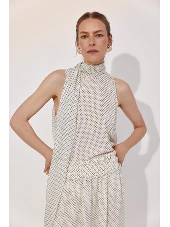CORTEFIEL - Polka Dot Blouse with Bow WHITE PRINT