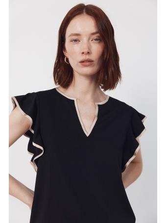 CORTEFIEL - Contrasting Bright Knit Top BLACK