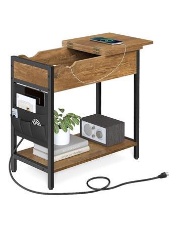 SONGMICS - Side Table with Storage and USB Ports BEIGE