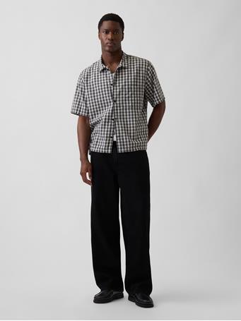 GAP - Linen-Cotton Relaxed Straight-Hem Shirt BLACK GINGHAM