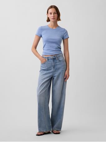 GAP - Pointelle Crewneck T-Shirt BLUE SUEDE