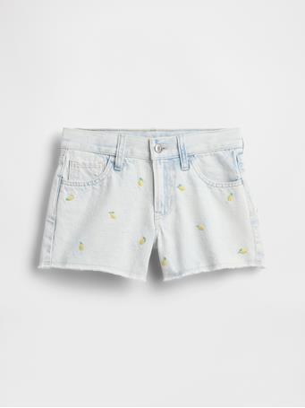 GAP - Kids Low Rise Stride Embroidered Lemon Denim Shorts LIGHT WASH