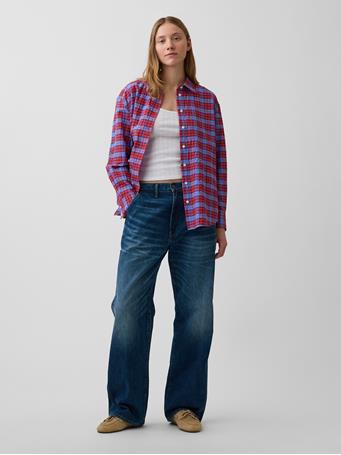 GAP - Seersucker Plaid Oversized Shirt RED NAVY GINGHAM