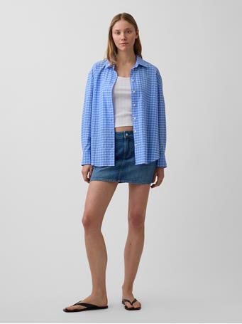 GAP - Seersucker Plaid Oversized Shirt LIGHT BLUE GINGHAM