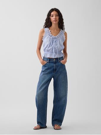 GAP - Eyelet Tie-Front Crop Peplum Top BLUE WHITE STRIPE
