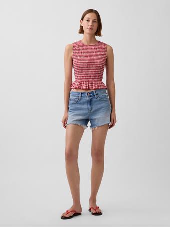 GAP - Smocked Gingham Crop Peplum Top RED GINGHAM