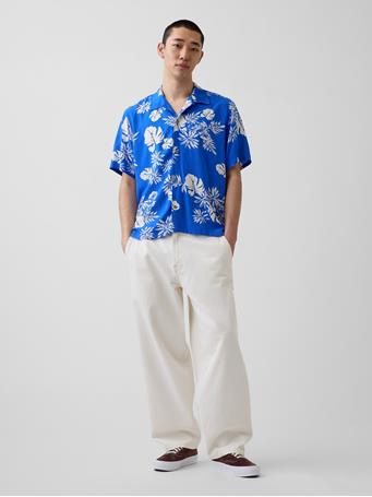 GAP - Relaxed Camp Collar Shirt BLUE FLORAL