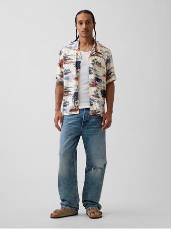 GAP - Relaxed Camp Collar Shirt MILK PALM TREES