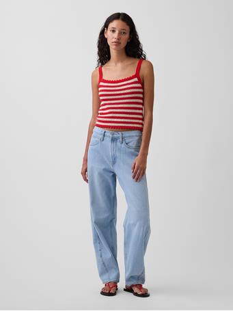 GAP - 100% Cotton Crochet Crop Sweater Tank RED STRIPES