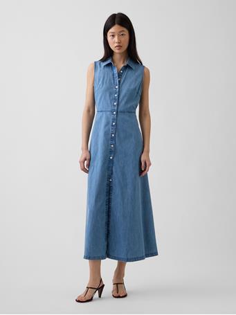 GAP - UltraSoft Denim Maxi Shirtdress MEDIUM WASH