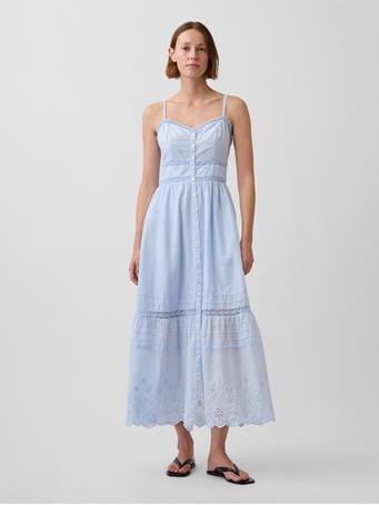 GAP - Lace-Trim Button-Front Maxi Dress CERULEAN BLUE 402
