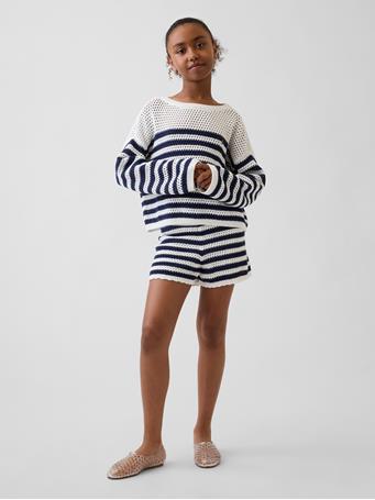 GAP - Kids Crochet Stripe Easy Shorts NAVY WHITE STRIPE