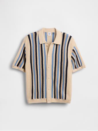 GAP - Kids Crochet Stripe Sweater Shirt BLUE CHINO STRIPE