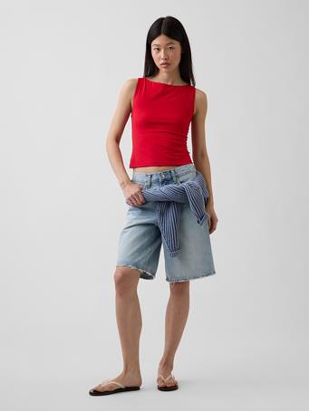 GAP - CloseKnit Jersey Boatneck Crop Tank Top PURE RED V2