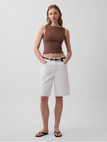 GAP - CloseKnit Jersey Boatneck Crop Tank Top AMBER WOOD