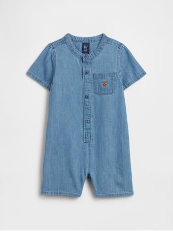 GAP - Baby Brannan Bear Denim Romper LIGHT WASH