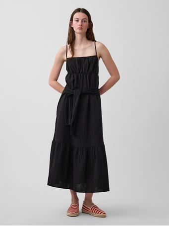 GAP - Cotton Gauze Tiered Empire Waist Dress TRUE BLACK