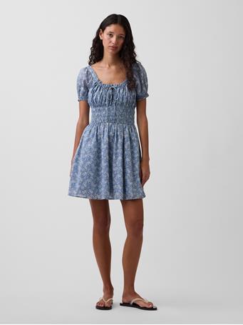 GAP - Smocked-Waist Mini Dress BLUE PRINT