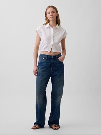 GAP - Poplin Cap-Sleeve Crop Shirt OPTIC WHITE