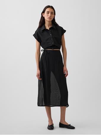 GAP - Poplin Cap-Sleeve Crop Shirt BLACK