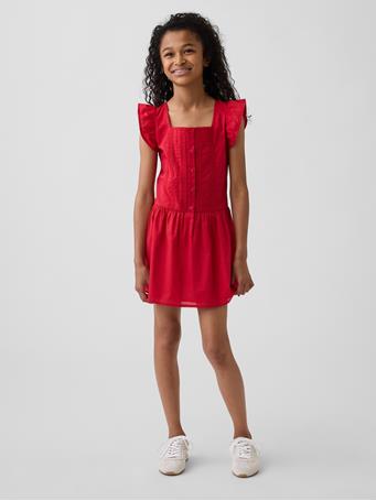 GAP - Kids Flutter-Sleeve Lace-Trim Dress MODERN RED
